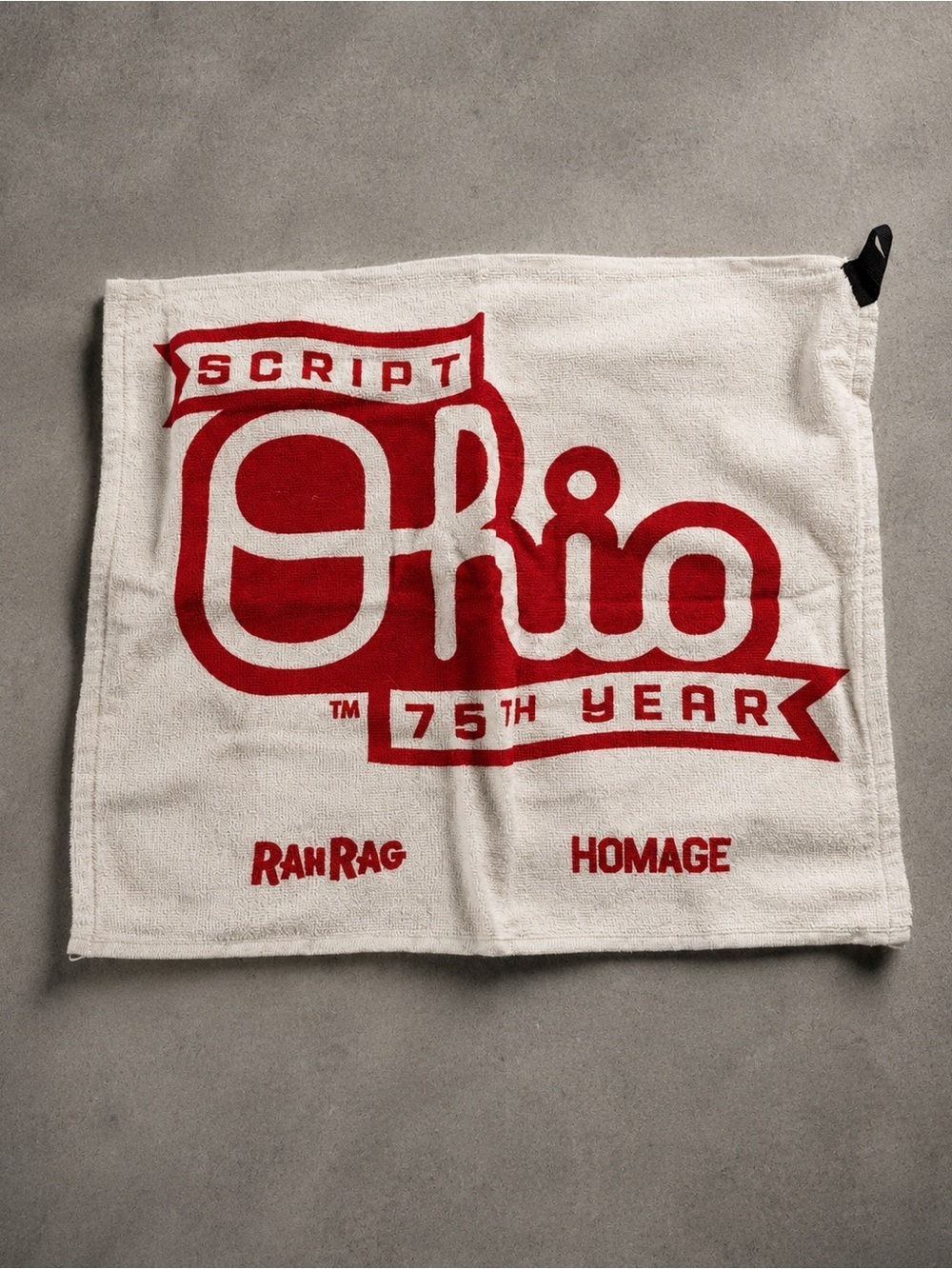 Homage Script Ohio 75th Year Red and White Rally Towel